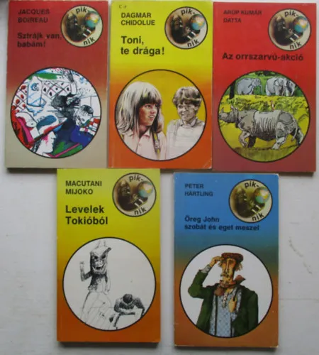 Újdonság 5 db kötet a Piknik sorozatból (Az orrszarvú akció, Sztrájk van babám, Toni te drága, Levelek Tokióból, Öreg John szobát és eget meszel)