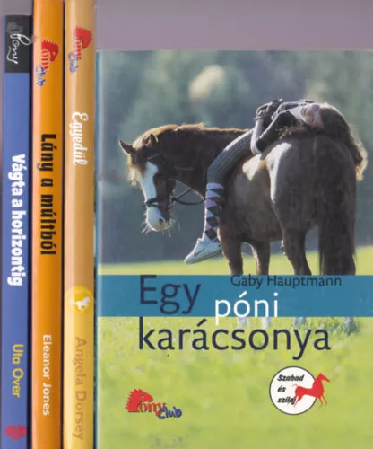 Biztonságos vásárlás 4 db Pony Club könyv: Gaby Hauptmann - Egy póni karácsonya; Angela Dorsey - Egyedül; Eleanor Jones - Lány a múltból; Uta Over - Vágta a horizontig