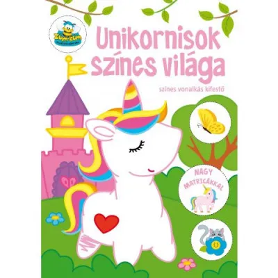 Kiárusítás Unikornisok színes világa - Színes vonalkás kifestő nagy matricákkal