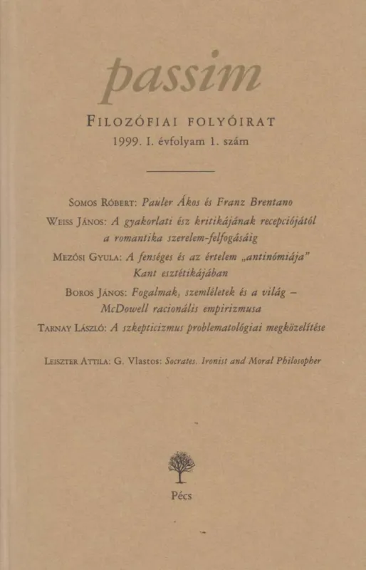 Ne maradj le Passim Filozófiai Folyóirat 1999. I. évfolyam 1. szám