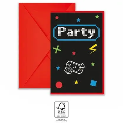 Gaming Party party meghívó 6 db-os FSC Árengedmény