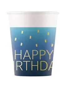 Happy Birthday Golden Blue papír pohár 8 db-os 200 ml FSC Biztonságos vásárlás