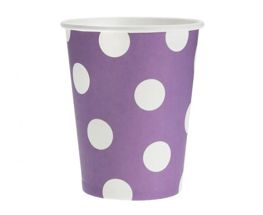 Vedd meg online Lila Purple Polka Dots papír pohár 6 db-os 270 ml