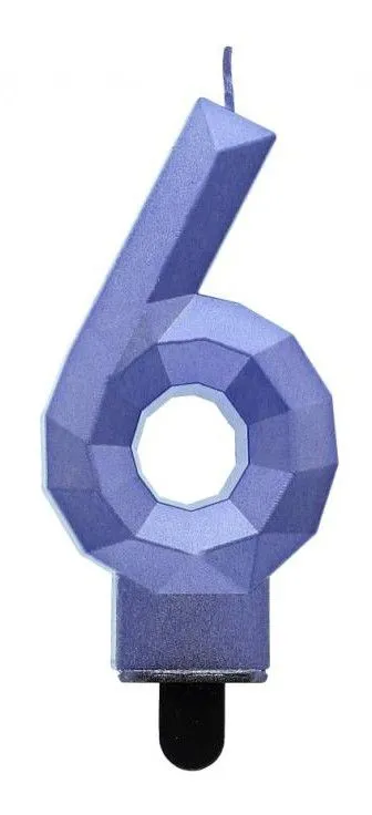 Kék 6-os Diamond Metallic számgyertya, tortagyertya Azonnali szállítás