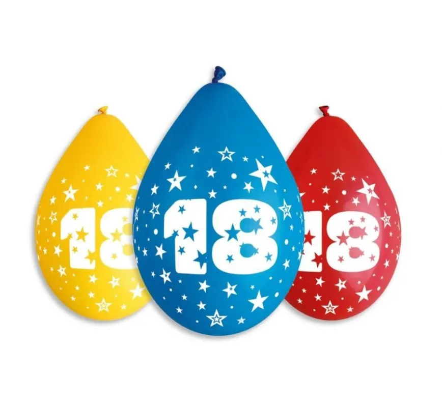 Újdonság Happy Birthday 18 Star függő léggömb, lufi 5 db-os 12 inch (30 cm)