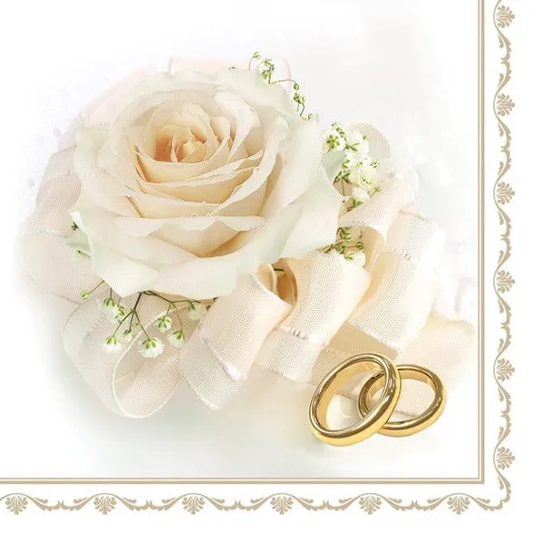 Esküvő Rings & White Rose szalvéta 20 db-os 33x33 cm Vásárlói kedvenc