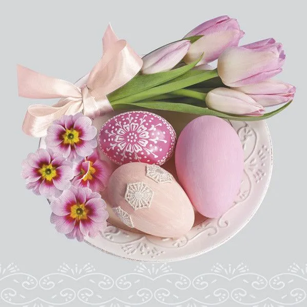 Végkiárusítás Húsvét Pink Tulips and Primroses szalvéta 20 db-os 33x33 cm