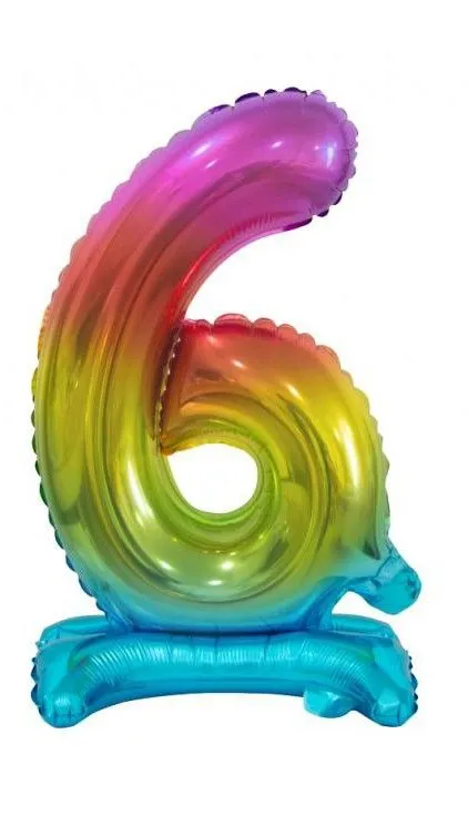 Színes Rainbow mini 6-os szám fólia lufi talppal 38 cm Kedvezményes ár