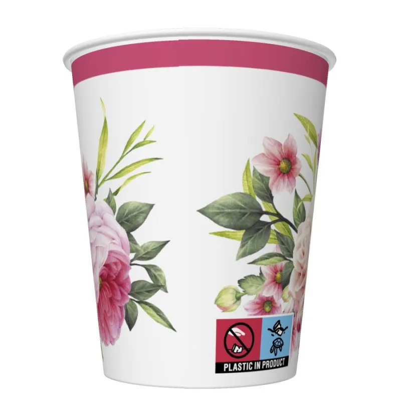 Végkiárusítás Rózsa Twigs with Leaves papír pohár 8 db-os 250 ml