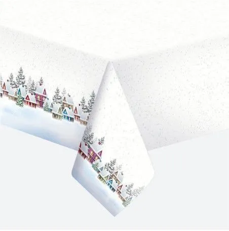 Karácsony Snowy Village papír asztalterítő 120x180 cm Kedvezmény