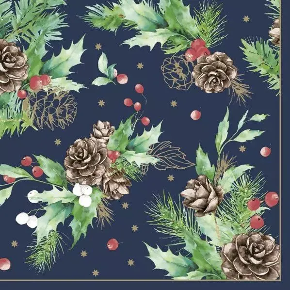 Karácsony Cones & Hollyberry on Navy szalvéta 20 db-os 33x33 cm Legnépszerűbb