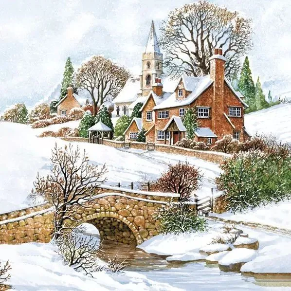 Karácsony Snowy Winter View szalvéta 20 db-os 33x33 cm Végkiárusítás